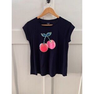 NWOT Girls Gymboree Sequins Cherries Cherry Tee T-Shirt Navy Red Size XL 14